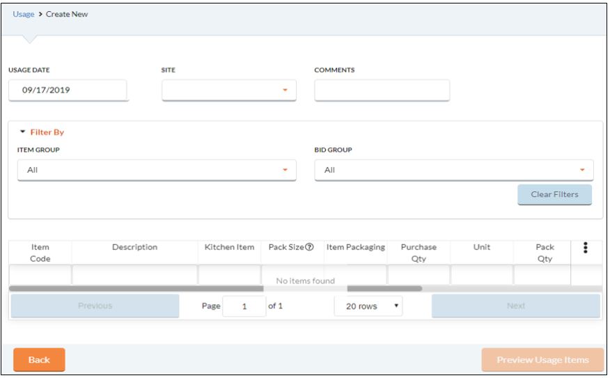 create new usage transaction form